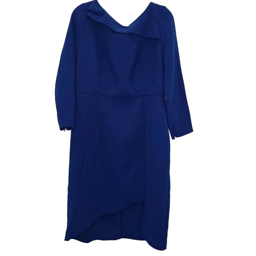 Sachin & Babi Blue Patrizia Bateau Asymmetrical Midi Sheath Dress Size 14 - Picture 4 of 16